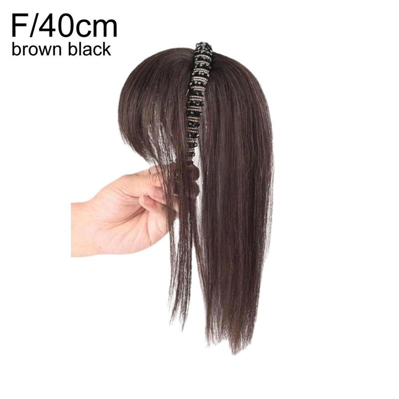 Product Introduction of Rambut Palsu Penutup Halimunan, Alamiah dengan Poni dan Ikat Kepala Berkilauan, Rambut Putih Simulasi, Rambut Palsu Rambut, E7U9 42