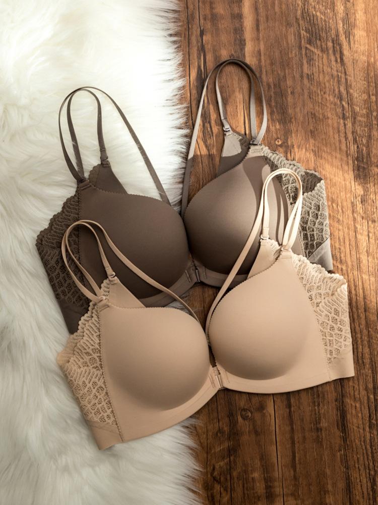 Product Introduction of Small Chest Gathered without Trace Wireless Seamless Front Button Beauty Back Underwear Ladies New Breast Holding Bra Thin 16