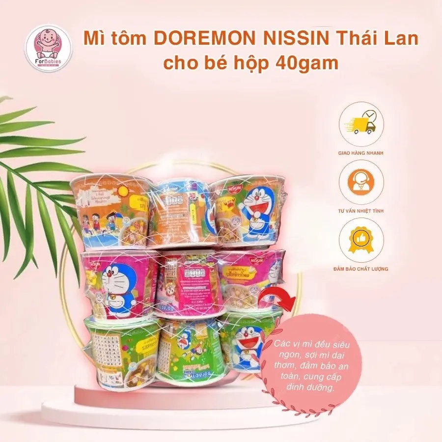 (Lốc 6 cốc) Mì Ăn Liền Trẻ Em Nissin Phiên Bản Mèo Doremon Thái Lan