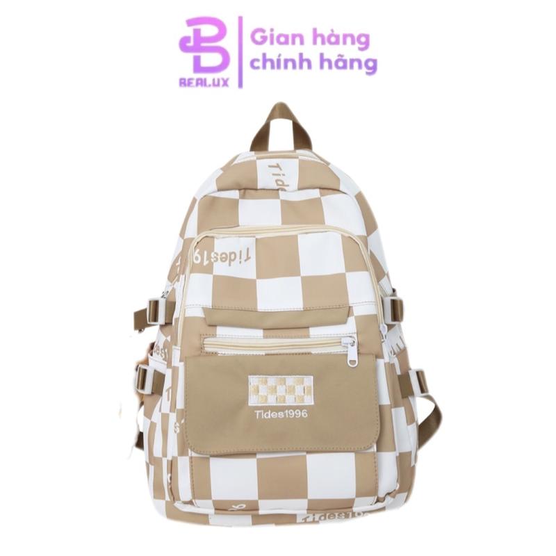 Balo trà sữa kẻ sọc caro siu xinh siu hot Backpack Đeo Vai Kem