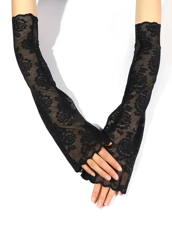Women's Summer 2024 Fashion Lace Flower Design Arm Sleeves, Elegant Sun Protection Gloves for Women & Girls, Fashion Gloves for Party, Daily Clothing Decor 3