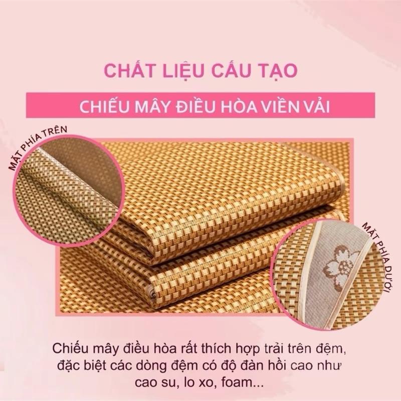 không nệm CHIẾU MÂY ĐIỀU HOÀ có lót lụa mặt sau hàng loại 1 bo chun ở góc chiếu được làm từ sợi mây tổng hợp thoáng mát dễ gấp gọn