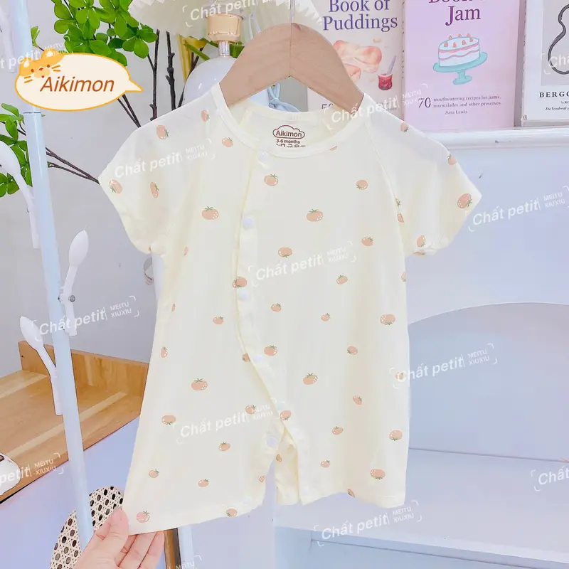 Áo liền quần ngắn tay, Jumpsuit cộc tay vải peptit mềm mát co giãn tốt cho bé trai bé gái sơ sinh từ 3-9kg BD01 7