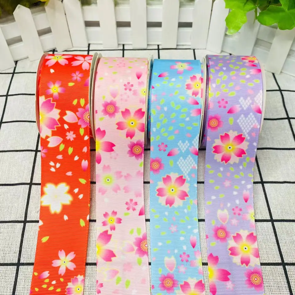 1/1.5 Inch Floral Printed Ribbon for Wedding Party Decoration Handmade Crafts Hair Bow Fabric Gift Cake Wrapping