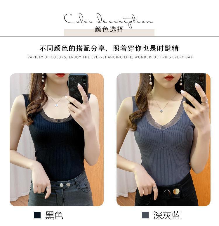 Product Introduction of Thời trang nữ，Áo Vest Ấm Áp, Thời Trang, Dành Cho Mùa Đông Của Phụ Nữ, Có Đệm Ngực, Lót Lông Cừu, Dày Dặn, Thích Hợp Cho Học Sinh Mới, Kiểu Dây Đeo, Không Đường May, Mỏng Vừa Vặn, Áo Lớp Nền dễ phối đồ 9