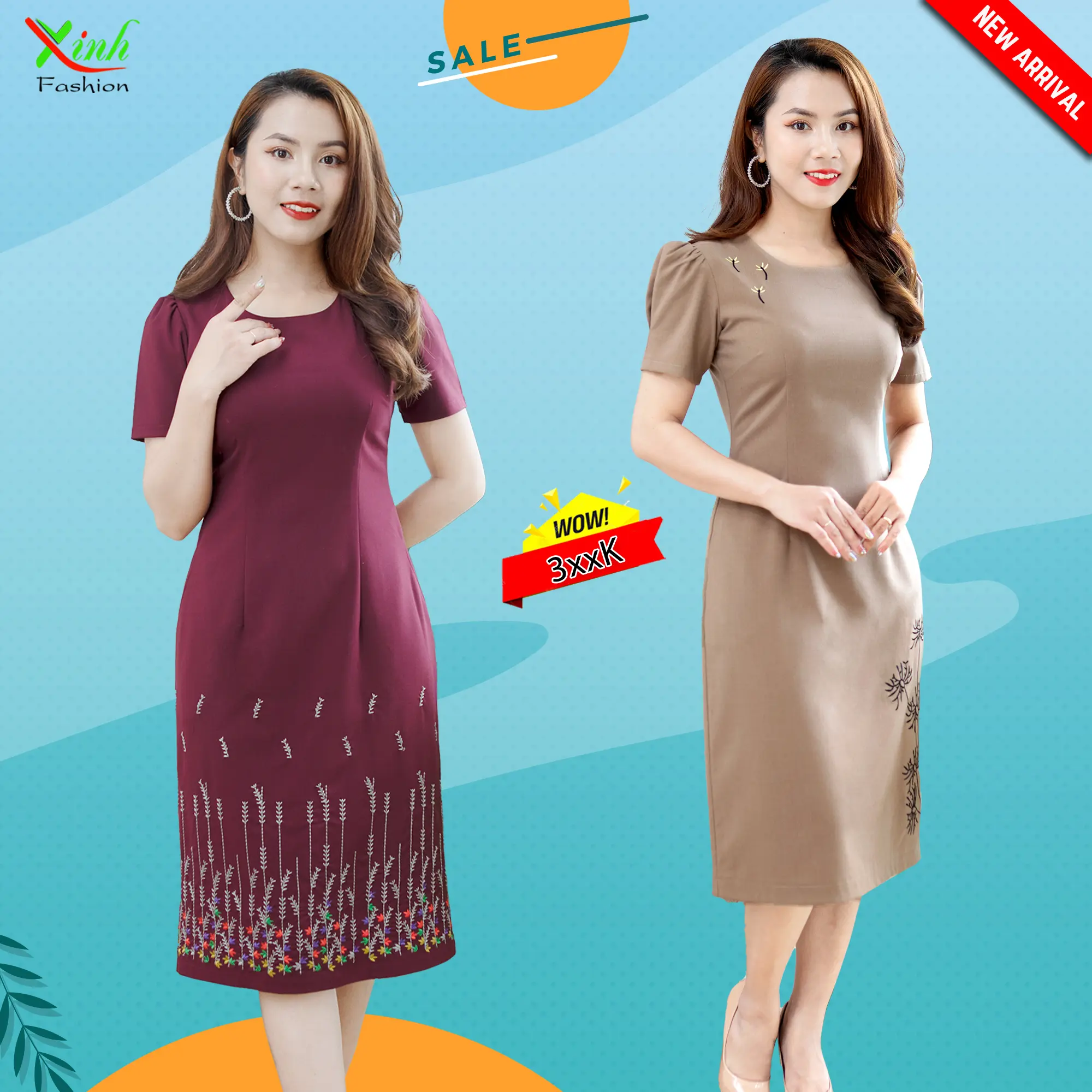 Đầm Suông Thêu Hoa Sang Trọng Tôn Dáng DL700 DL703 Nữ  vaytet váy  tiệc