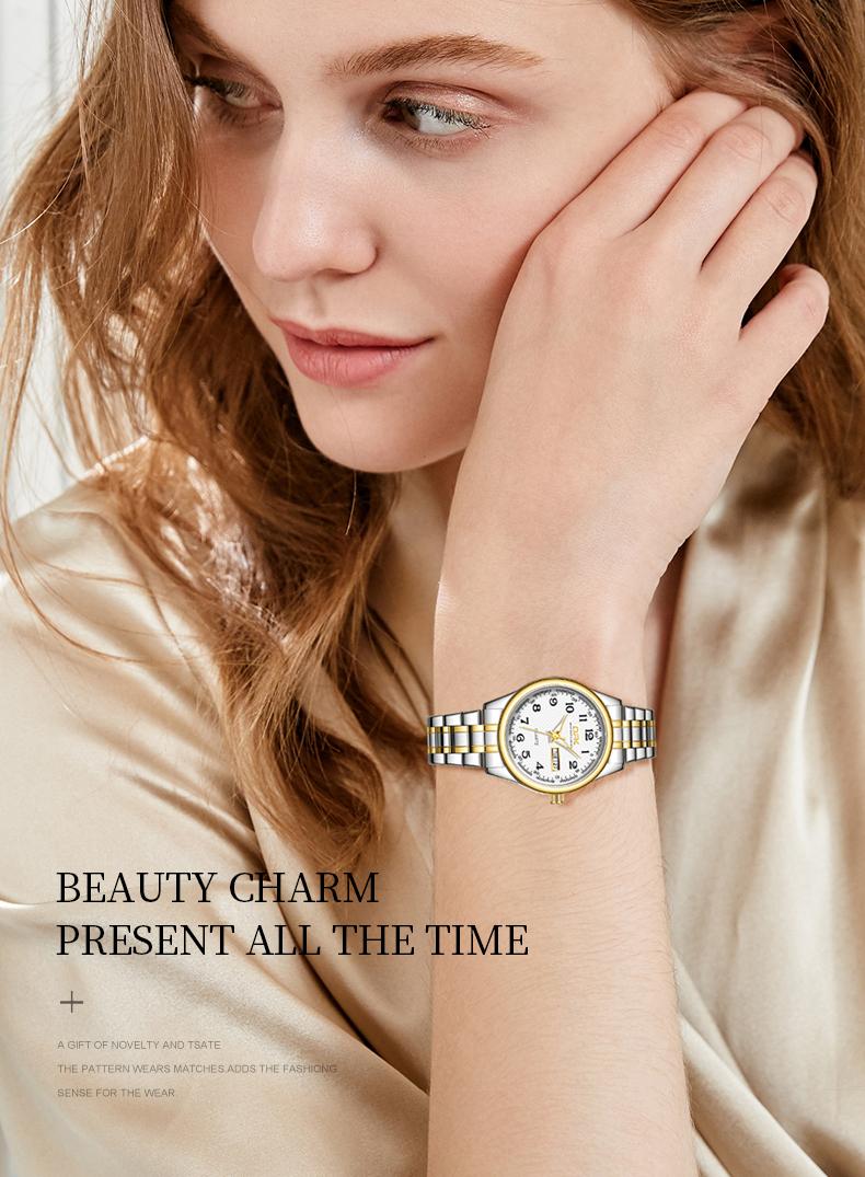 Product Introduction of OPK Watch for Women Original Relo Number Waterproof Luminous Stainless Calendar Gold Silver Blue Black Elegant Mini Dial Quartz Watches With Box 8110 34