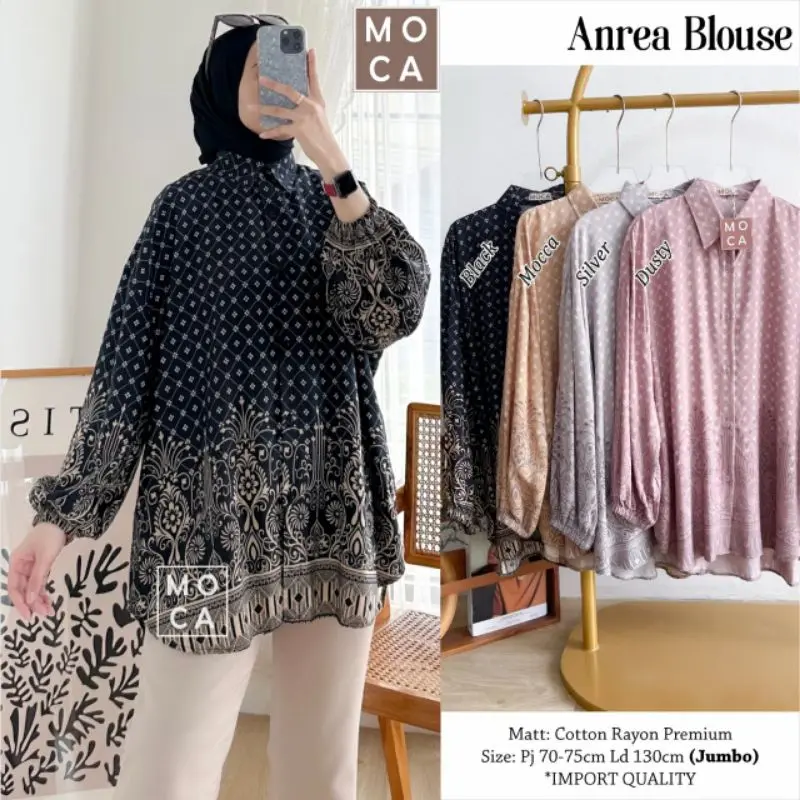 [FLASHSALE] Anrea Blouse Oversize Atasan Allsize Busui Premium Catton Rayon Original Ori Moca Berlabel