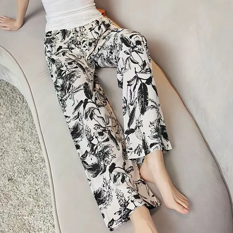 Pajama Pants Women's Long Printed Thin Beach Pants Outer Wear plus Size Home Trousers