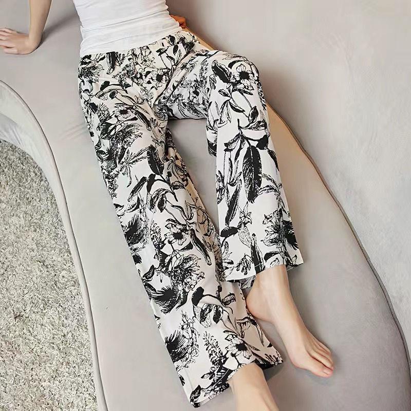 Product Introduction of Pajama Pants Women's Long Printed Thin Beach Pants Outer Wear plus Size Home Trousers 1