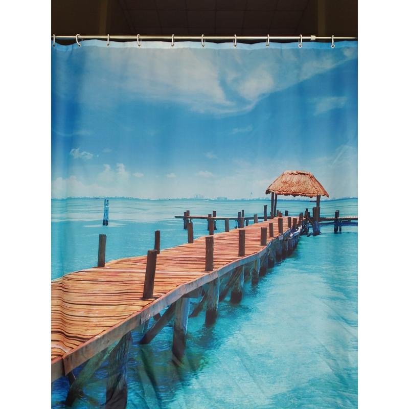 Rèm Vải phòng tắm Chống Nước họa tiết chiếc Cầu trên Biển in 3D cực sắc nét 3