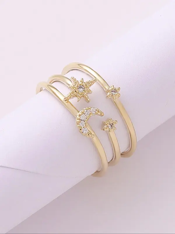 Elegant Sun & Moon & Star Design Cuff Ring, Fashion Accessories for Women & Girls, Trendy All-match & Exquisite Jewelry for Birthday Gift 6