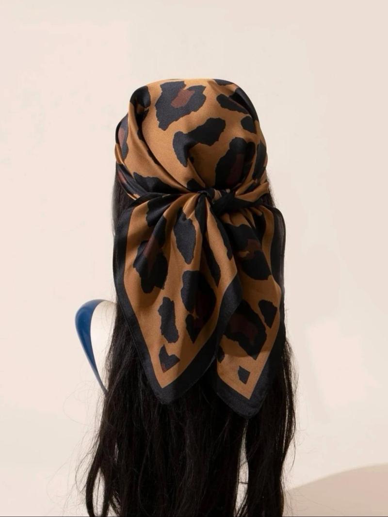 Product Introduction of Leopard Print Square Scarf, Fashionable Hair Accessories for Women & Girls, Casual Versatile Scarf for Daily Wear, Girlfriend Gifts 0