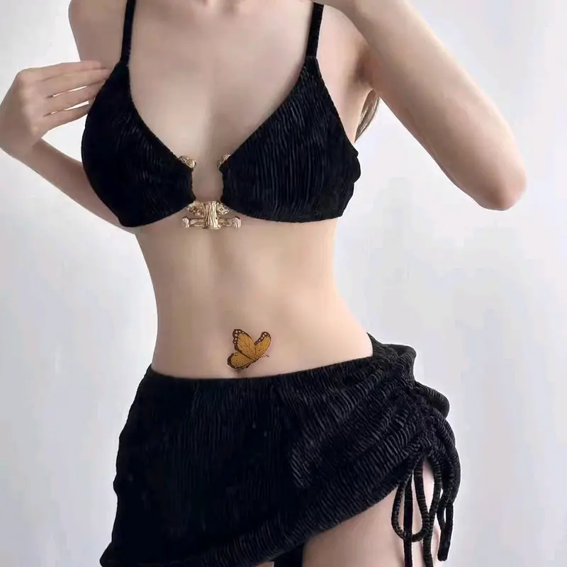 đồ bơi , bikini nhung 3 món áo quần và váy rút dây đen Nữ 4