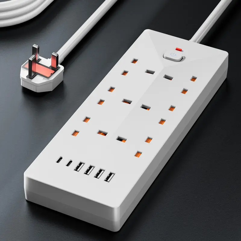Power Strip Outlets, 6-AC Socket Switch Extender Surge Protector, Power Strip with 4 USB Charging Ports, Power Strip Outlets for Home, Office, Best Gifts for Men, Modern, Plug, Black 4