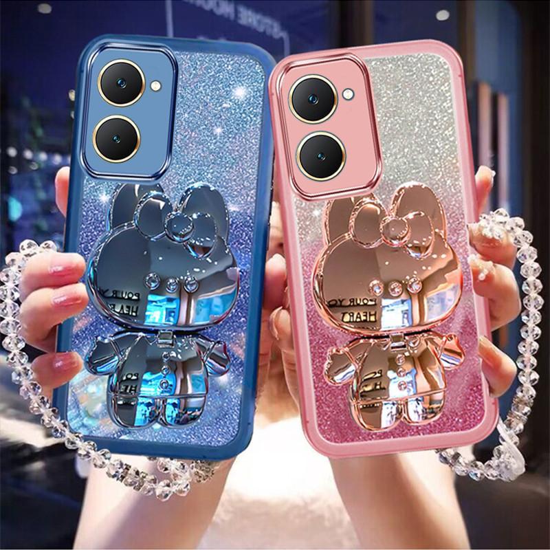 Ốp Điện Thoại Cho VIVO Y18 Y18s, Ốp VIVOY18 Y18s, Với Gương Thỏ Mạ Đáng Yêu Và Dễ Thương, Đi Kèm Với Dây Đeo Vòng Tay Móc Treo, Ốp Lưng Bảo Vệ