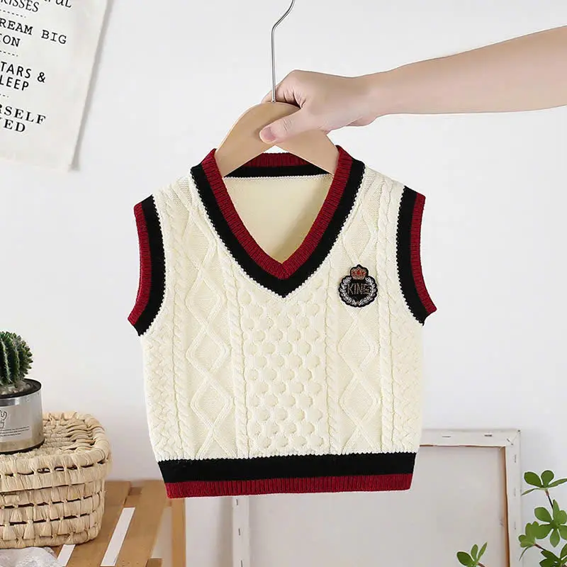Áo gile len mịn huy hiệu đồng phục cho bé trai bé gái hàng Quảng Châ 1
