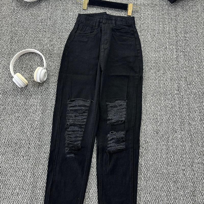 Quần Baggy nữ đen rách nhiều chất liệu cao cấp cảm nhận tuyệt vời  Pants Jean Lưng Cao Denim Có Túi Có Túi 2