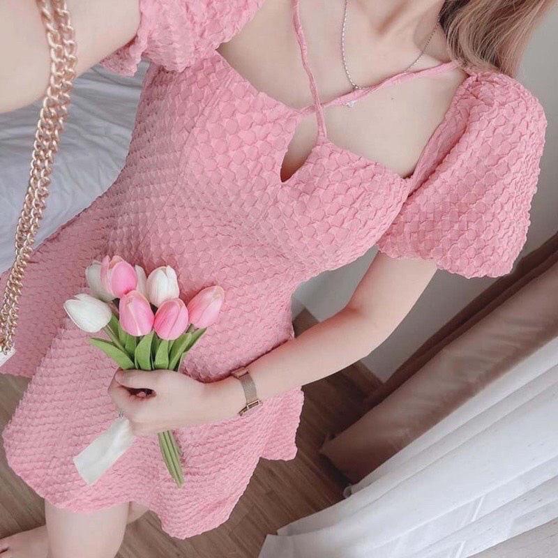 Đầm Xốp Tay Bồng Dây Cổ Yếm Tiểu Thư Nữ Dress 2