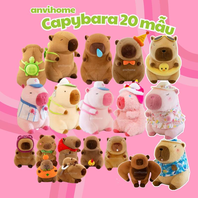 ANVIHOME Gấu bông chuột lang nước capybara đeo cặp rùa xanh, Capypara Chảy Nước Mũi Sổ Mũi Siêu Dễ Thương Cute Đáng Yêu, capybara màu hồng