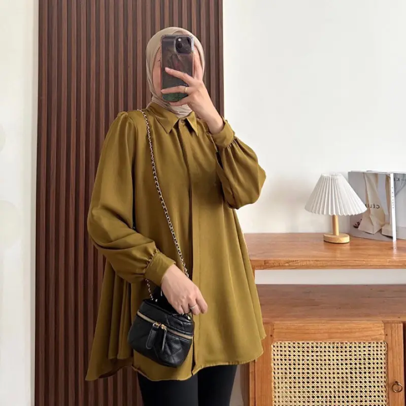 KINKA BLOUSE BAHAN SHAKILA KEMEJA WANITA KANCING DEPAN POLOS KEKINIAN
