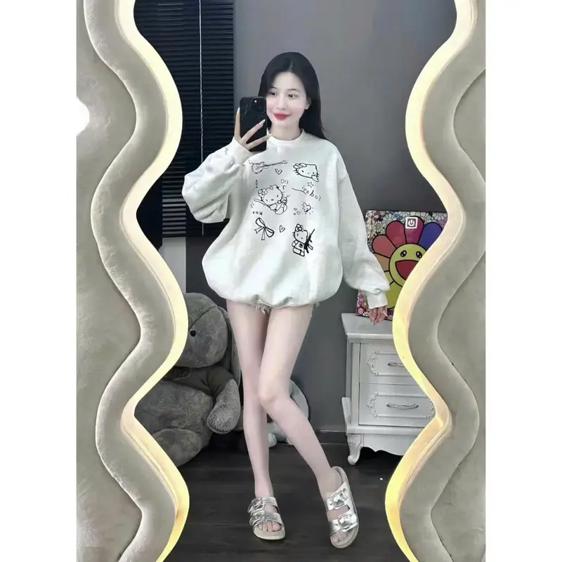 Áo Nỉ nam nữ Xám form rộng đẹp ,ao sweater Hello Kitty in hình cute mùa đông local brand 6