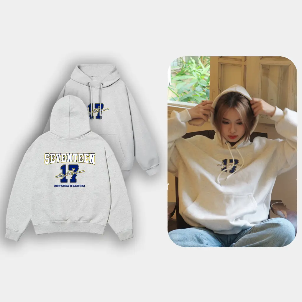 SEVENTEEN HOODIE - Áo hoodie nỉ bông unisex oversize màu xám