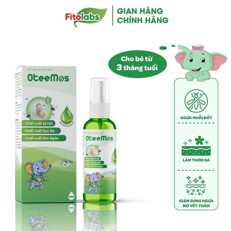 Xịt Tinh Dầu Thơm Da OteeMos An Toàn Cho Bé Ngừa Muối Đốt, Xua Côn Trùng Hiệu Qủa , Làm Dịu Da, Dưỡng Ẩm, Mờ Vết Thâm Lọ 50ml 0