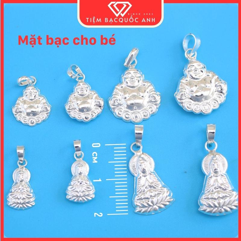 Mặt bạc dây chuyền cho bé thiết kế mặt phật Di Lạc và Quan Âm chất liệu bạc ta nguyên chất