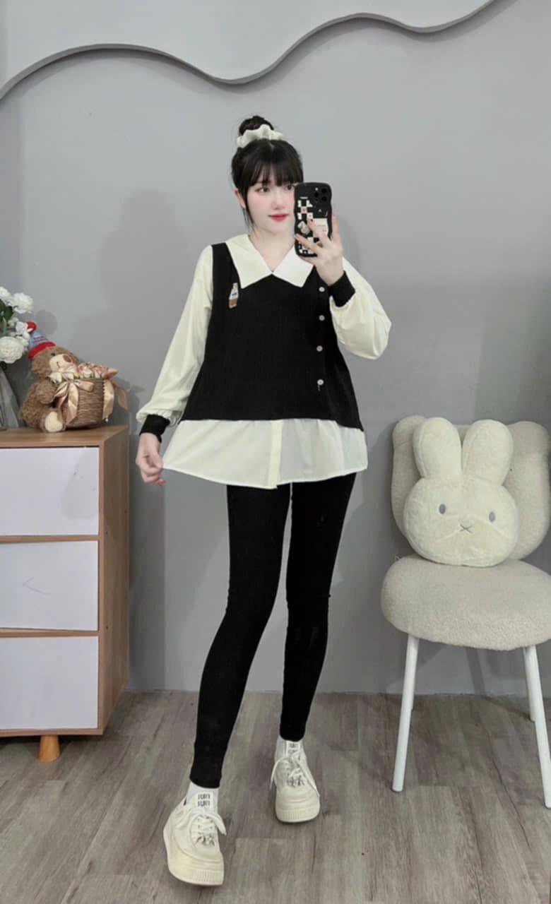 Product Introduction of áo bầu babydoll hàn quốc giả 2 lớp sang chảnh, áo bầu thêu gấu cute freesize 11