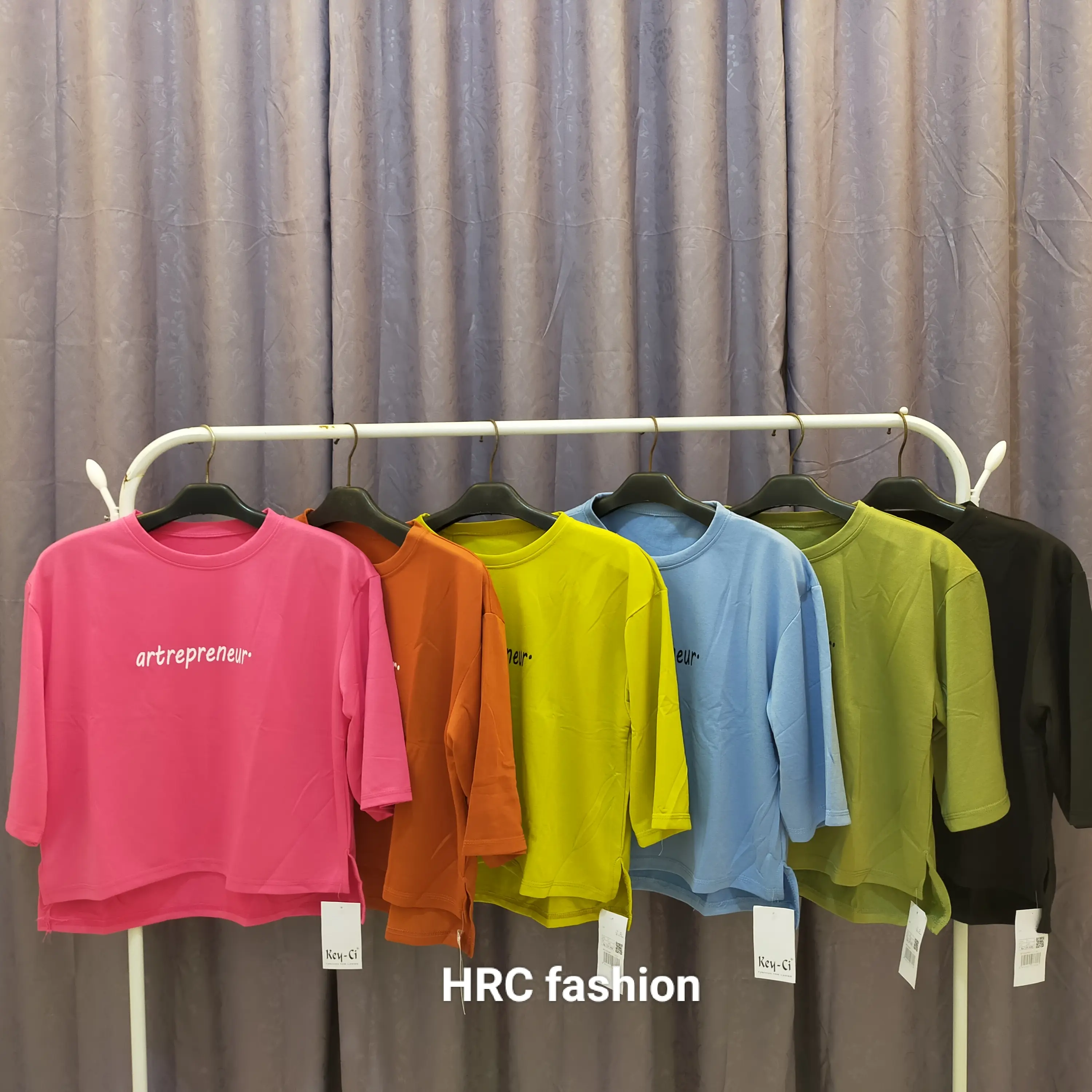 HRC Fashion| atasan crop top wanita terbaru| crop top cewek lengan 3/4  kode 76|  kaos crop cewek| kaos cewek kekinian| crop top korean style Polos Santai Katun motif pendek