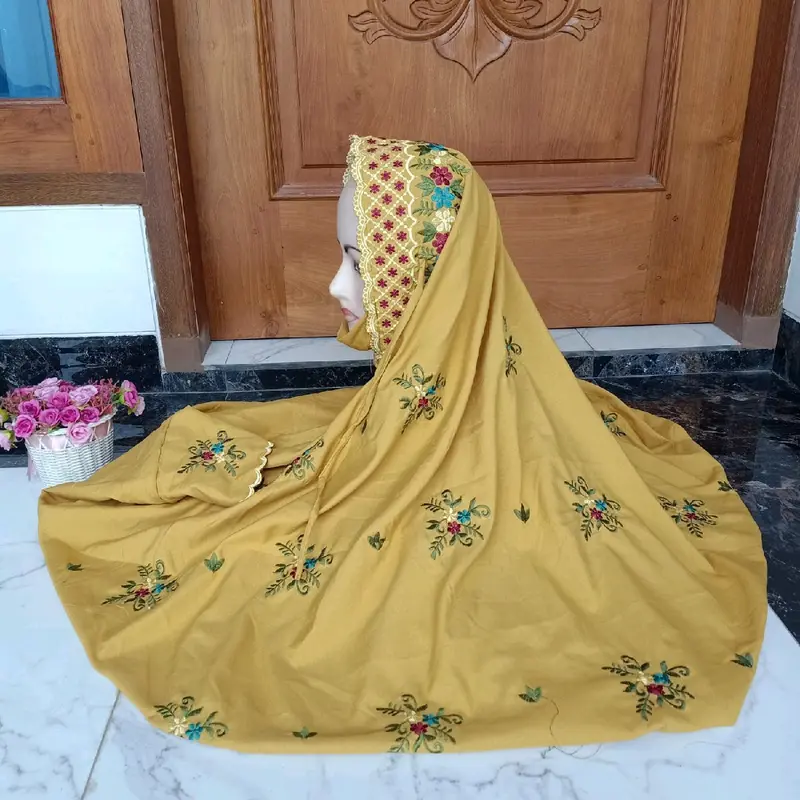 Mukena Dewasa Bordir Tabur Lajuran Size Besar Mukenah Santri Katun Muslim Panjang Tebal 0