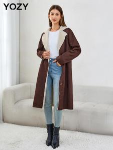 YOZY Women's Solid Button Front Plush Overcoat, Casual Long Sleeve Lapel Outerwear for Spring & Fall, Ladies Clothes for Daily Wear