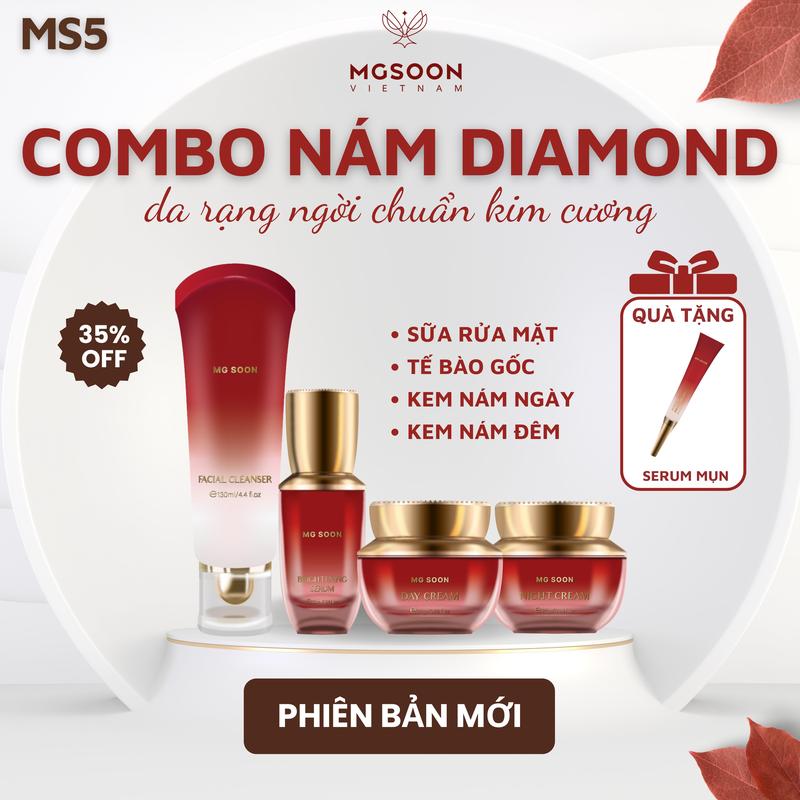 COMBO DIAMOND 5 SẢN PHẨM HỖ TRỢ LÀM MỜ THÂM, SẠM, NÁM VÀ TÀN NHANG CHĂM SÓC DA TOÀN DIỆN - MG SOON - Hỗ Trợ Làm Sạch Sâu Phục Hồi Da Nám Dưỡng Ẩm Da Skincare Women combo chăm sóc da mặt