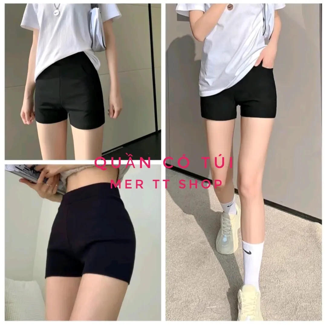 combo3 quần đùi legging có túi thun nữ cạp cao Đen Ôm gọn chất vải cotton dày co giãn 4 chiều Women Cạp Cao Cotton Pants Q5 - Voi