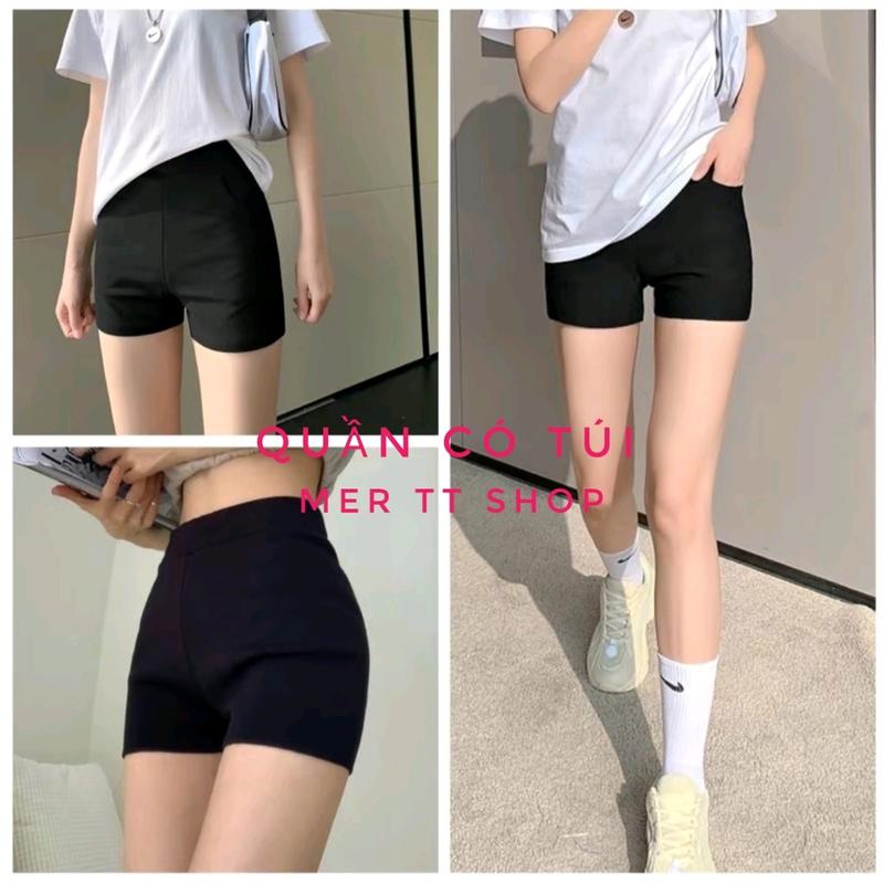 combo3 quần đùi legging có túi thun nữ cạp cao Đen Ôm gọn chất vải cotton dày co giãn 4 chiều Women Cạp Cao Cotton Pants (Q5) - Voi