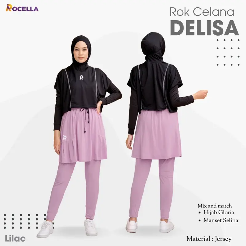 Rocella Setelan Olahraga Hijab Gloria dan Rok Celana Delisa Rocella Rok Celana Olahraga Pakaian Olahraga Outfit Olahraga Jogging Running Senam Lari Muslimah Muslim Baju gym berhijab Sporty Sport Wanita Panjang Hitam 4