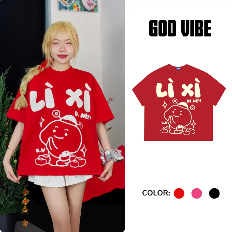 Áo thun GOD VIBE phong cách Unisex Nam Nữ form BOXY GTK160 Cotton Cổ Tròn Top 0