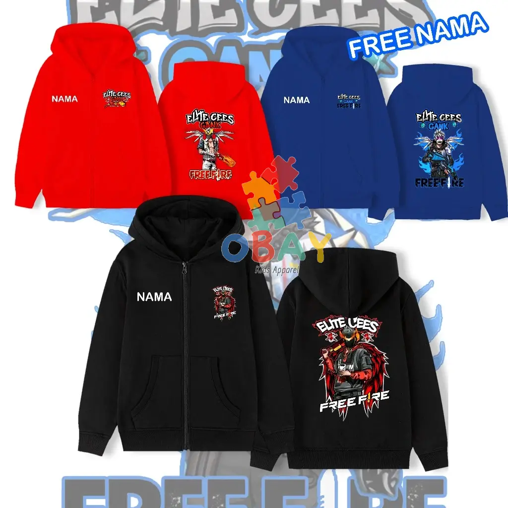 Hoodie Zipper Anak FreeFire Elite Cees - Jaket FF Premium, Nyaman, Tebal, Keren & Stylish
