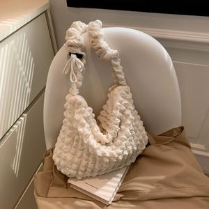 Beg Tote Awan Berkedut, Gaya Korea, Bergaya, Kapasiti Besar, Beg Silang Lembut, Untuk Gadis, Warna Pepejal, Beg Puff Buih Mudah Bags Crossbody