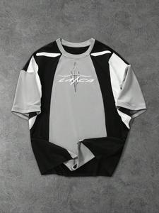 Men's Colorblock Letter Print Short Sleeve Tee, Regular Fit Casual Street Crew Neck T-Shirt for Summer, Fashion Men's Top for Daily Wear