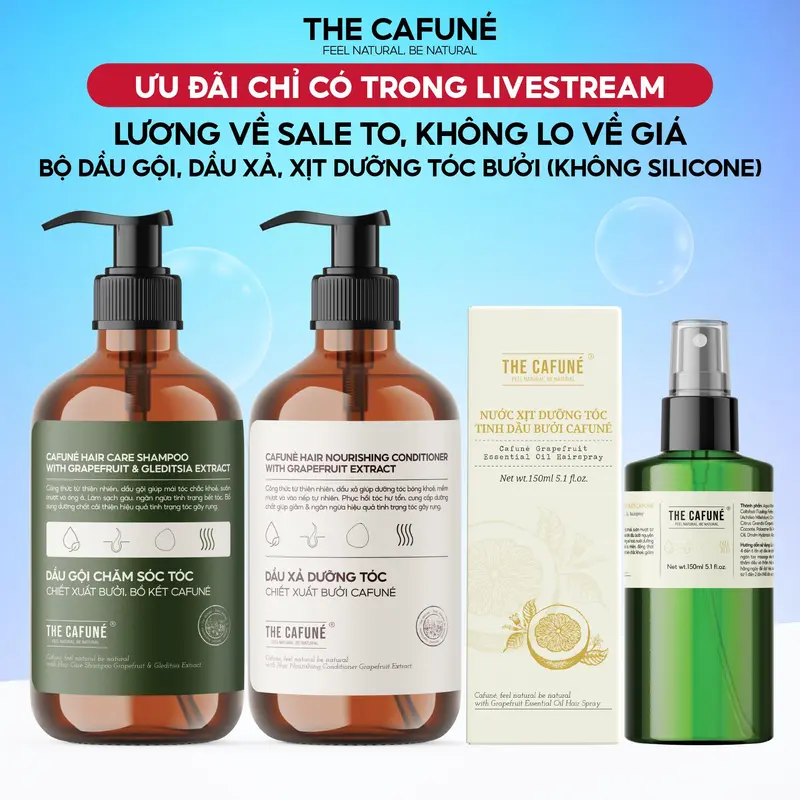 Combo Dầu gội, Dầu Xả Bưởi, Xịt Tóc Bưởi Cafuné 480ml Dưỡng Tóc TCF 0