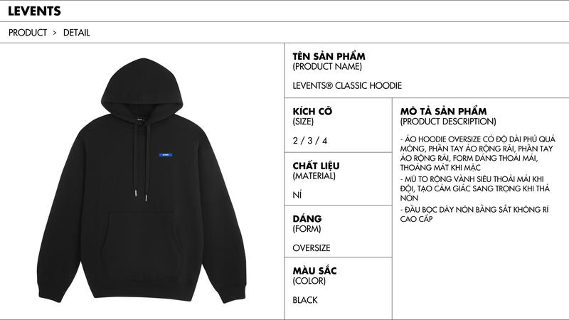Product Introduction of Áo Hoodie Levents Classic Chất Nỉ Chân Cua Unisex Oversized 2