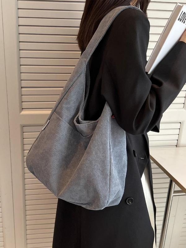 Women's 2025 New Stylish Minimalist Corduroy Shoulder Bag, Large Capacity Over Shoulder Bag for Daily Use, Trendy Lightweight Multifunction Tote Bag, Handbag 8