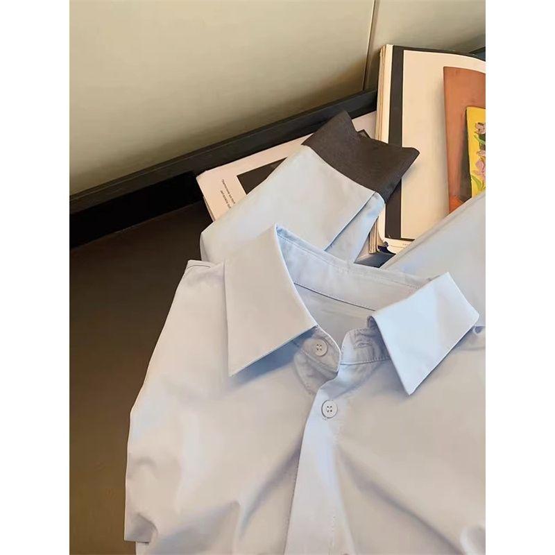 Áo Sơ Mi Dài Tay Cho Nữ, Thiết Kế Cao Cấp, Đường Khâu Màu Tương Phản, Đa Năng, Hàn Quốc, Loại Ngắn, Giảm Béo, Thích Hợp, Sang Trọng, Mùa Thu 4
