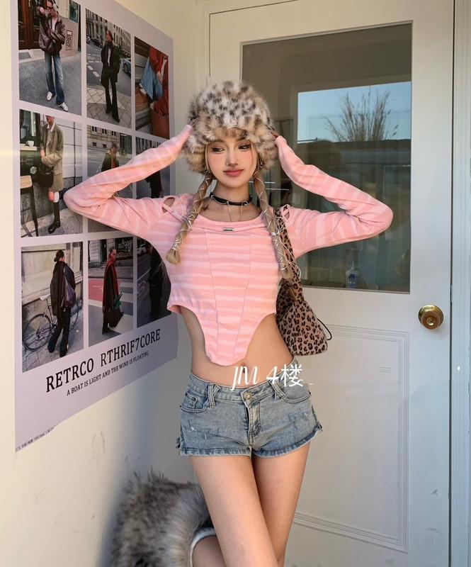 (TS149) Áo thu đông kẻ sọc ngang cổ tròn khoét vai MAIDO TRENDY