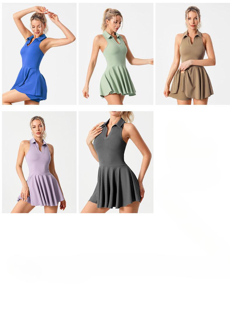 Product Introduction of Lulu tennis suit set with chest cushion, V-shaped tennis skirt, women's dress, short, high-end sports short skirt 11