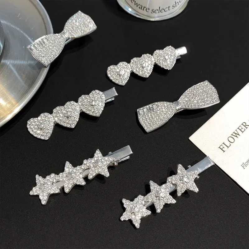 High-Grade Rhinestone Star Hairpin Female Bow Heart Side Clip Duckbill Clip Forehead Bang Clip Simple Hair Clip Head