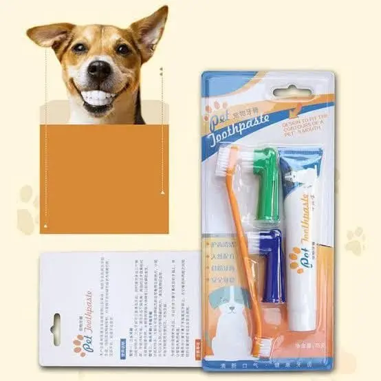 4in1 Set Sikat Gigi dan Odol Anjing Kucing Dog Tooth Brush and Paste Membantu Membersihkan Kotoran dan Plak Gigi Hewan Peliharaan FEFARM 1