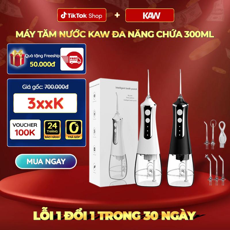 Tăm nước Kaw với 3 chế độ và 5 đầu tăm khác nhau dung Tích 300ml chống nước cao cấp chính hãng máy tăm nước waterbeam